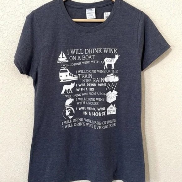 NWT I Will Drink Wine On Boat Funny Wine Lover T-Shirt Women Size Medium - Picture 1 of 9
